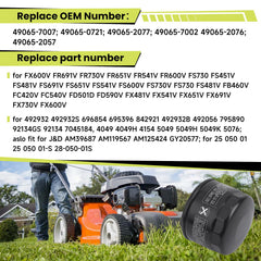 Aouton 49065-0721 oil filter installed on Kawasaki engine for easy replacement.