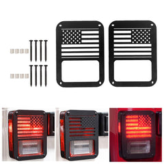 Apeixoto US flag left tail light guard on a Jeep Wrangler for rugged protection