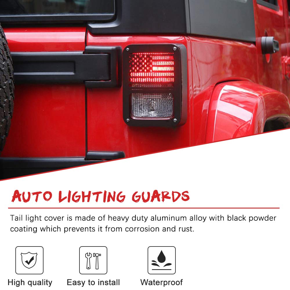 Apeixoto US flag right tail light guard enhancing Jeep Wrangler look