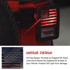 A close-up of Apeixoto US flag tail light cover showing stainless steel finish