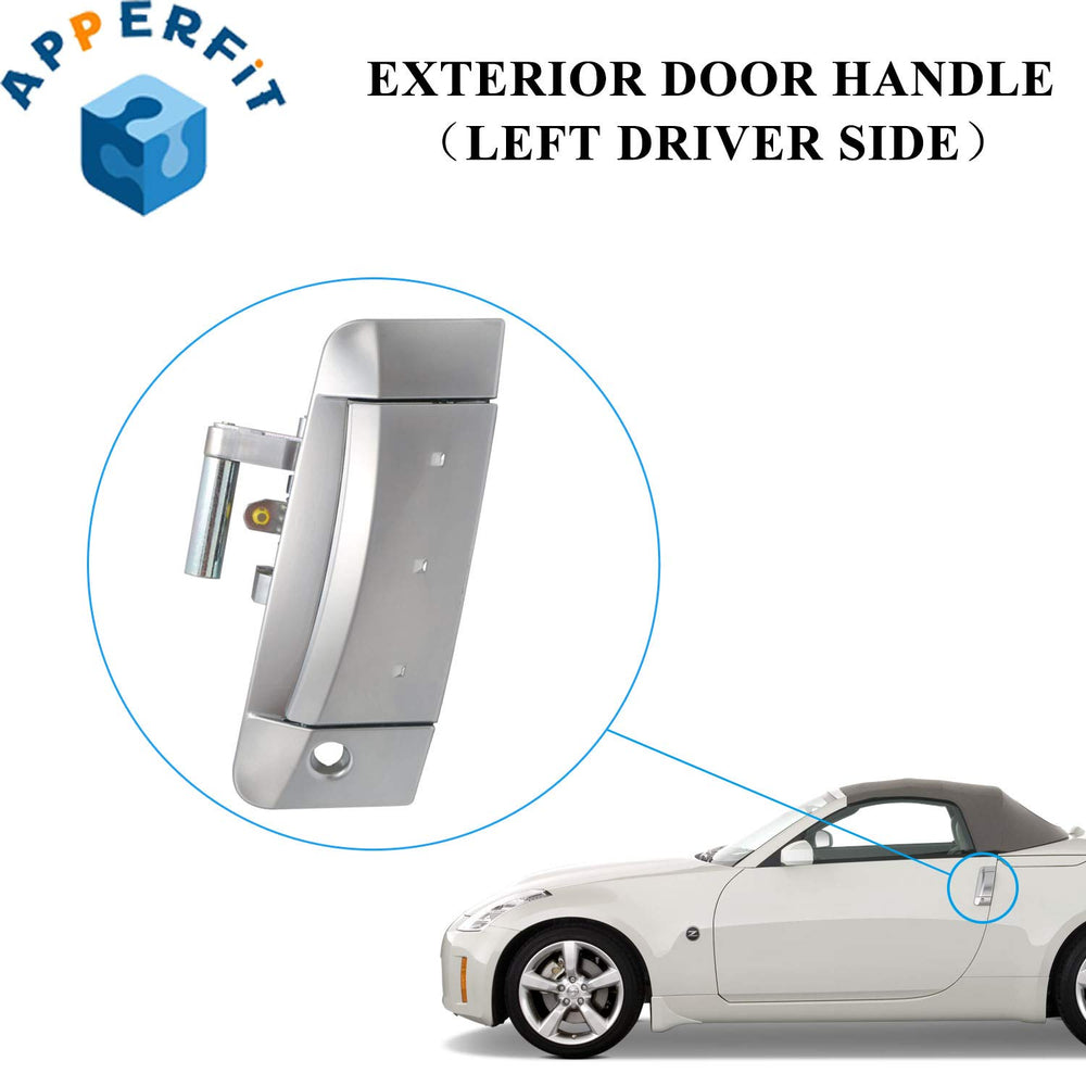 APPERFiT 350Z exterior door handle in silver, front view for OEM-style fit