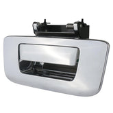 APPERFiT chrome tailgate handle latch viewed from the front for easy access.
