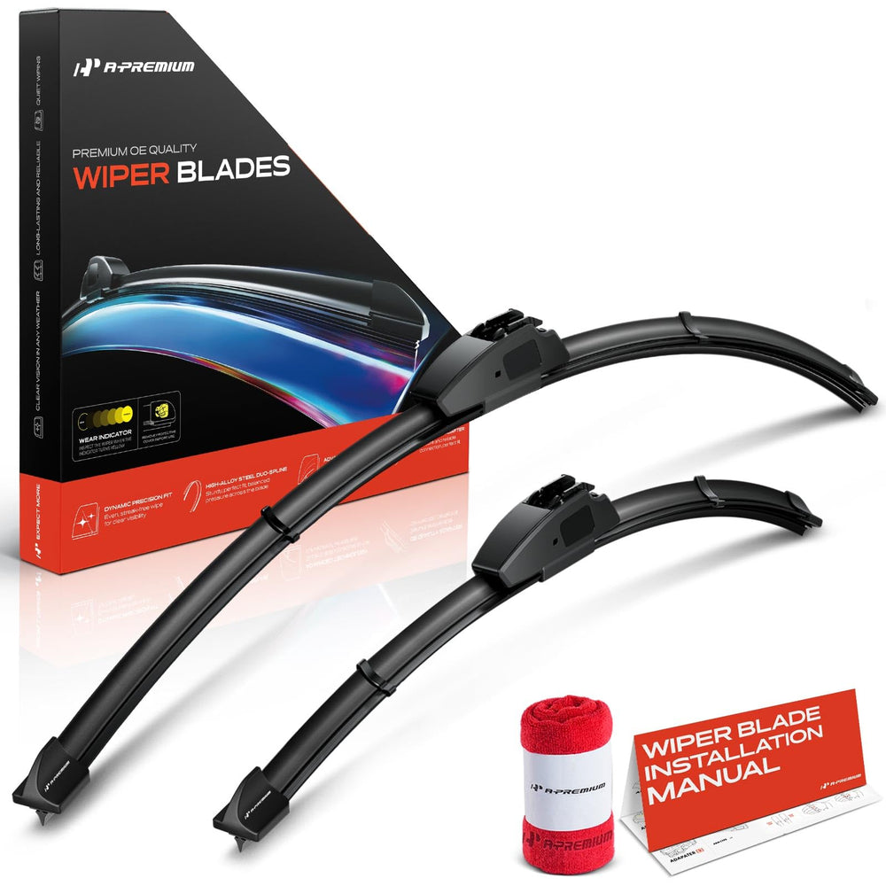 A-Premium 26-inch and 18-inch windshield wiper blades packaged for all-season use