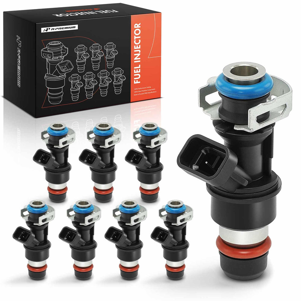 A-Premium 8-pack fuel injectors, packaged for easy GM vehicle upgrades.