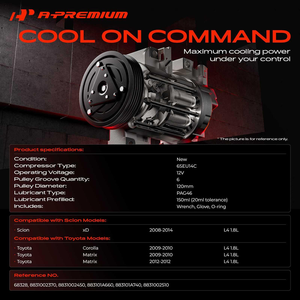 A-Premium compressor pulley detail showing 6-groove system for reliable operation.