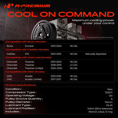 A-Premium AC compressor underhood installation view highlighting compatibility with Chevrolet Traverse.