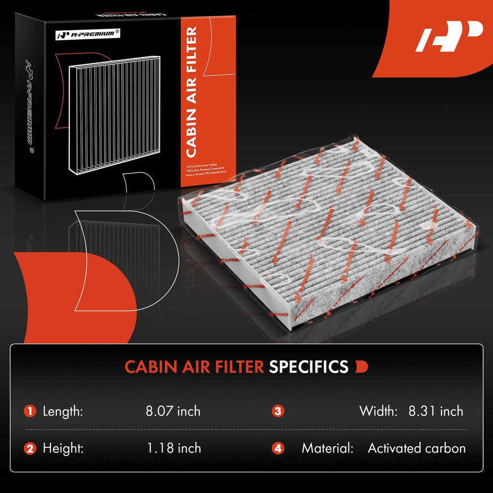 A-Premium activated-carbon detail highlighting carbon media for indoor air quality.