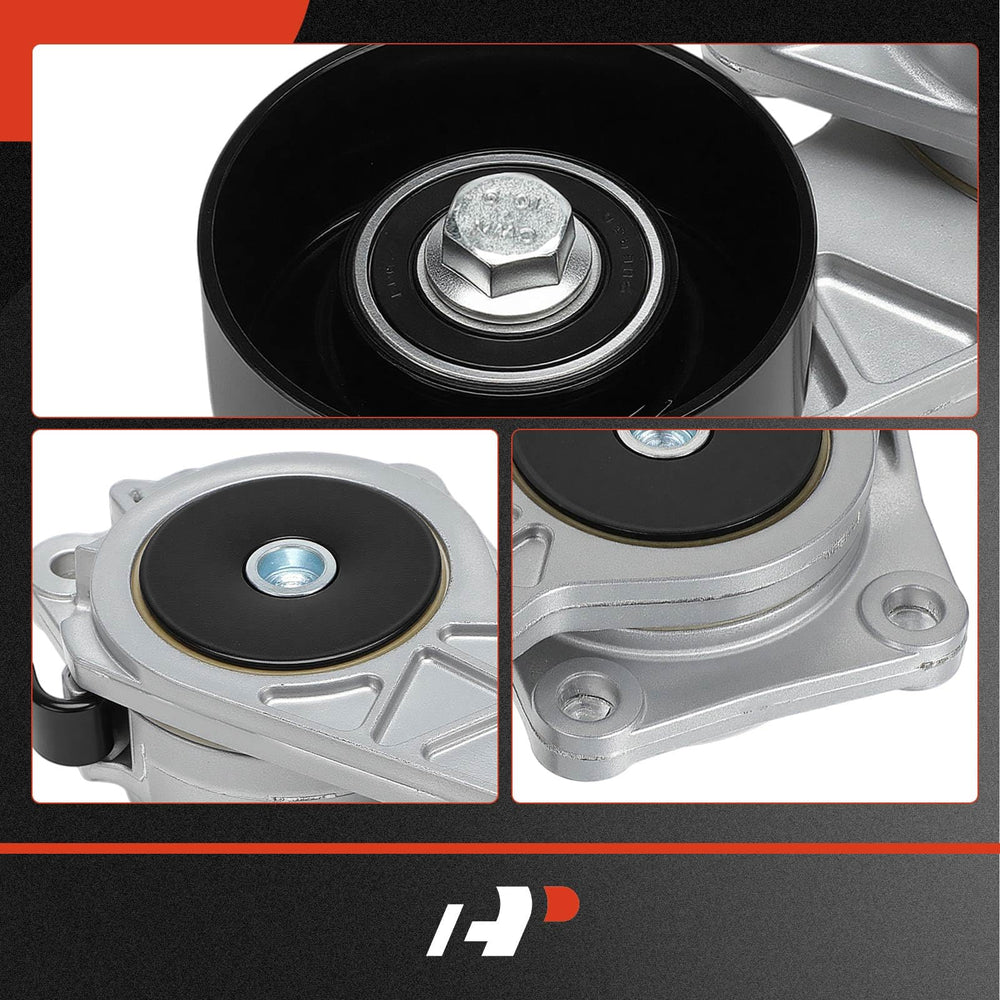A-Premium tensioner next to spec sheet, dimensions include 76 mm diameter