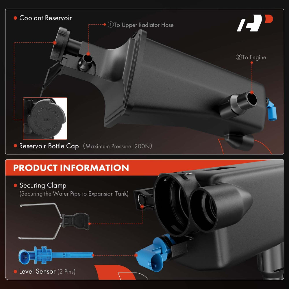 A-Premium durable plastic reservoir for BMW cooling system, resistant to heat and vibration