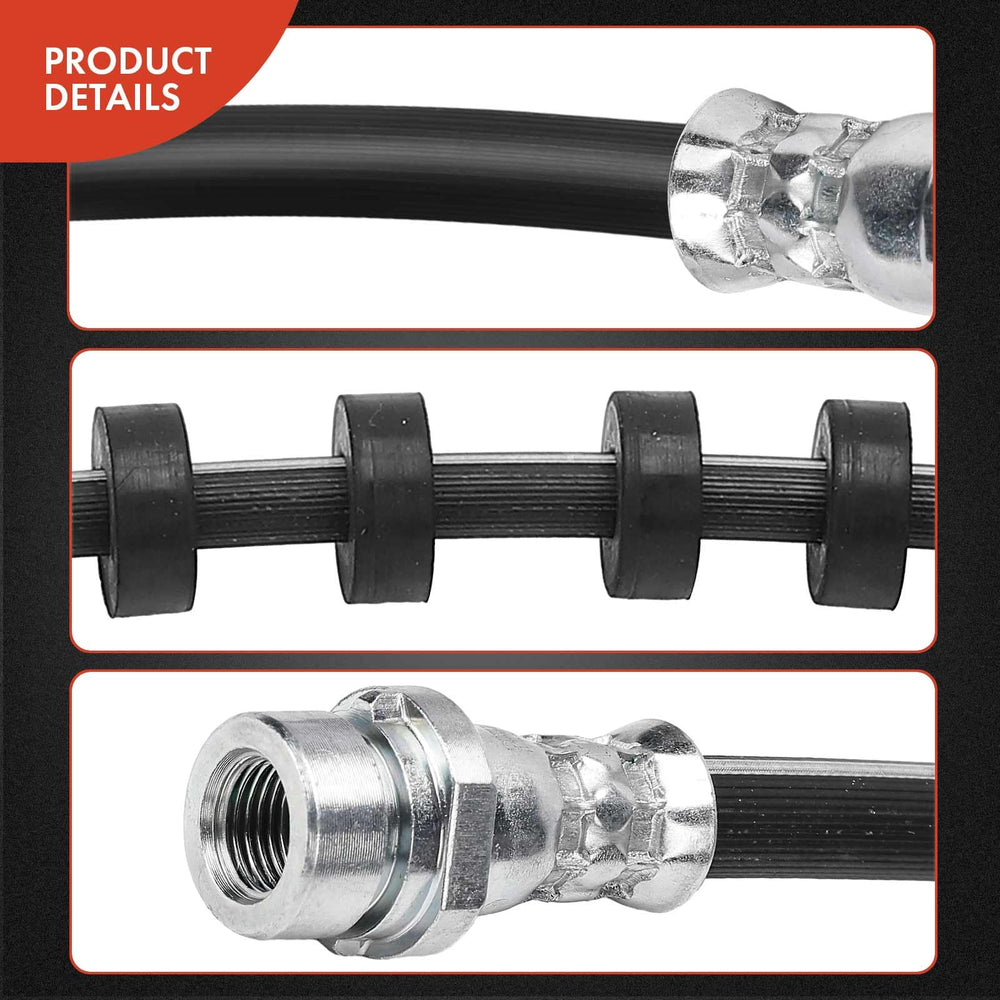 On-vehicle view of A-Premium front-left brake hose during installation.