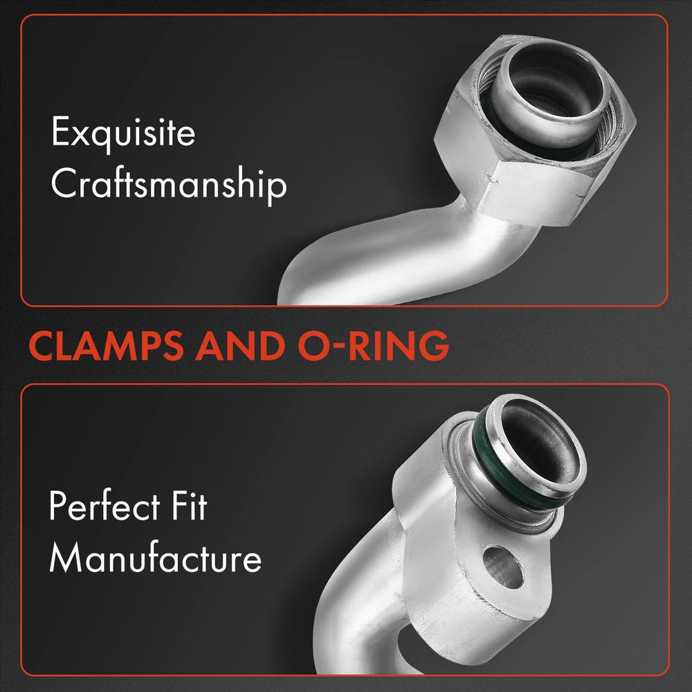 A-Premium suction hose end toward evaporator for efficient HVAC performance