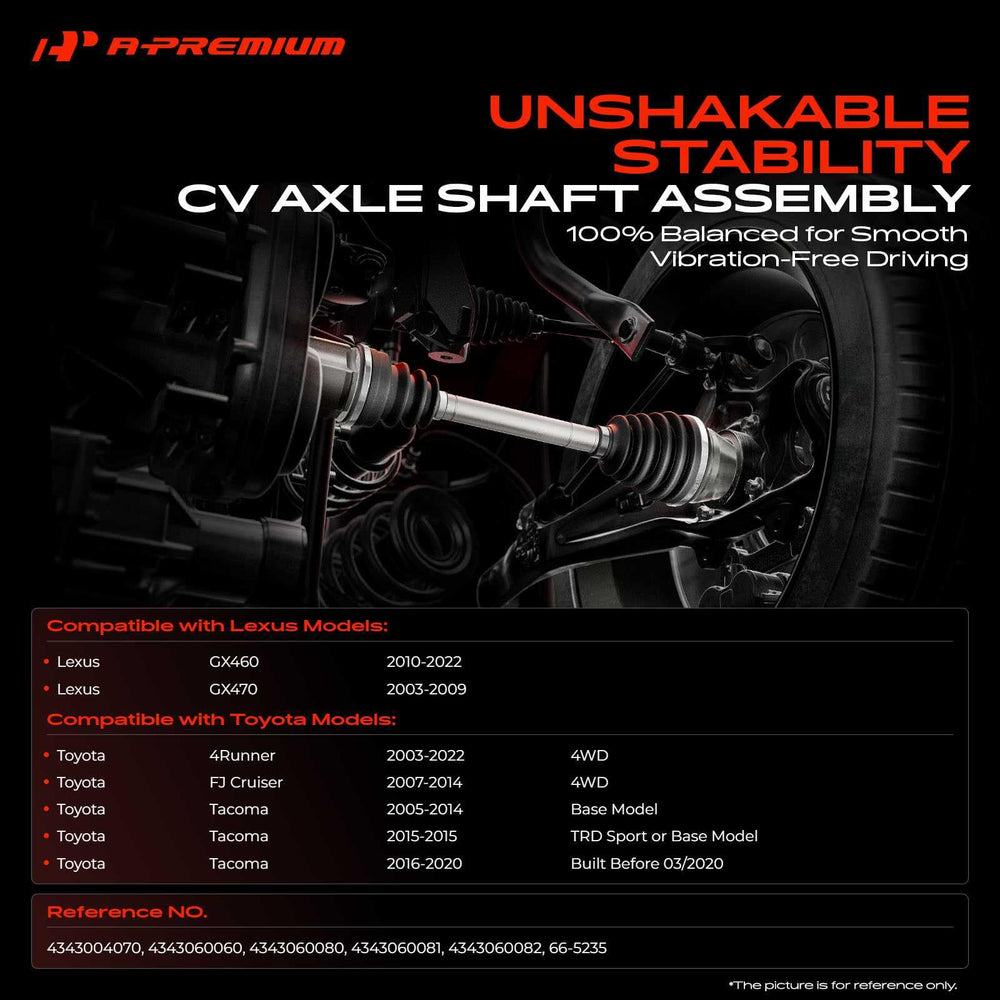 A-Premium CV axle front-right assembly for Toyota, smooth torque delivery.