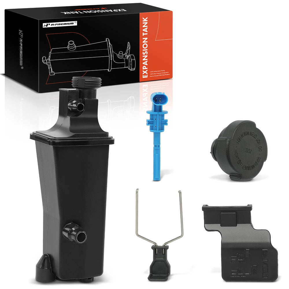 A-Premium coolant overflow reservoir with sensor and cap for BMW E46, reliable engine cooling