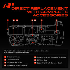APremium valve cover for BMW X5, complete gasket set supports a reliable seal.