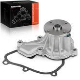 APremium engine water pump front view with aluminum housing for reliable cooling