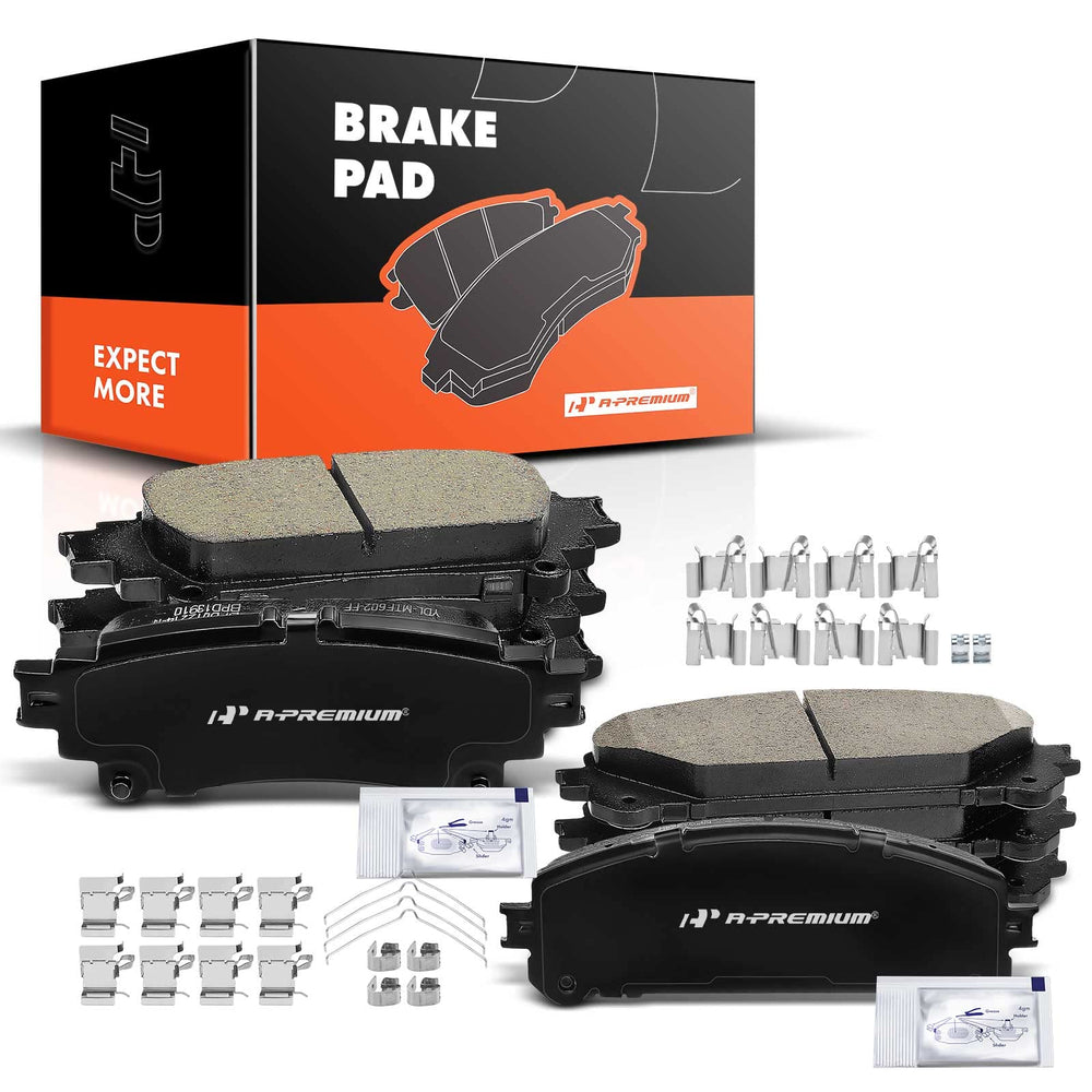 A-Premium front and rear ceramic brake pads kit for Lexus and Toyota.