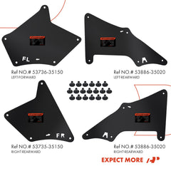 Front wheel set of four A-Premium splash guards ready for installation