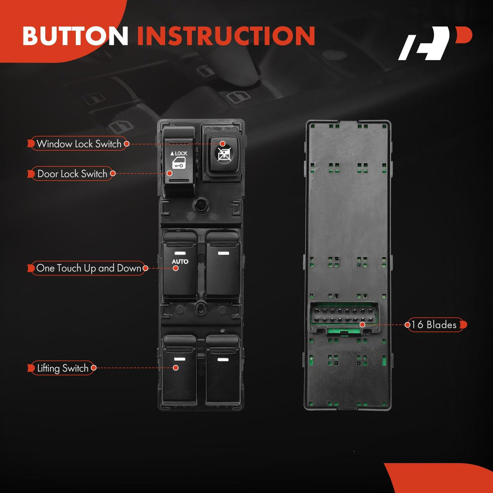 A-Premium master power window switch assembly view designed for Sorento fitment.