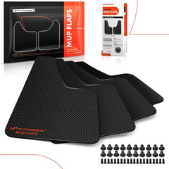 A-Premium mud flaps installed on car show full coverage and cleaner wheels.