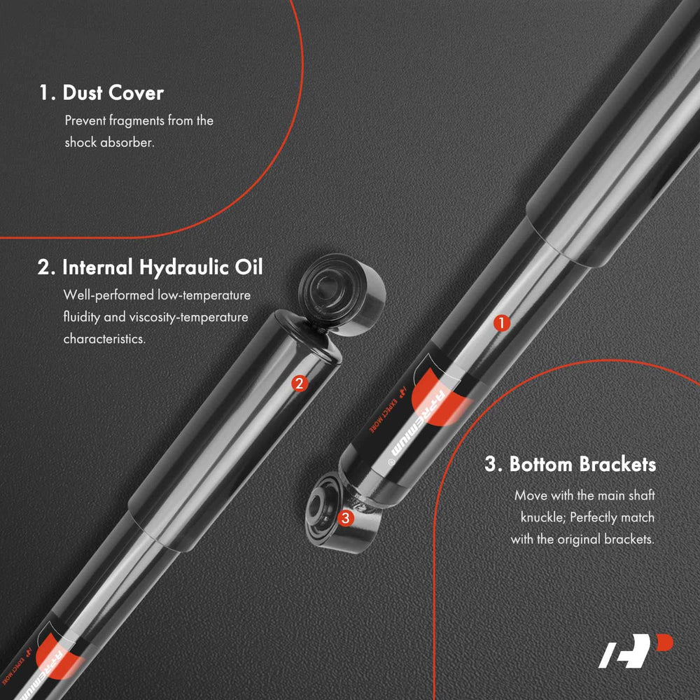 Close-up of A-Premium rear-right shock absorber with gas-dampening cylinder for reliability