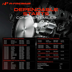 A-Premium starter motor side view shows slim profile for easy installation.