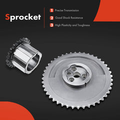 Close-up of cam sprockets emphasizes smooth operation and wear reduction