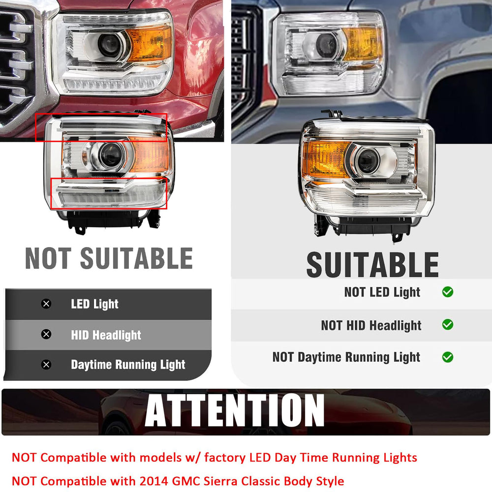 APSVE headlight assembly for 2014-2018 GMC Sierra 1500 ensures OEM-like fit
