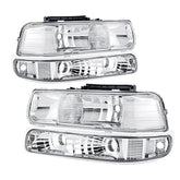 APSVE headlights assembly front chrome housing with clear lens for Chevy Silverado