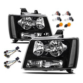 APSVE headlights for Chevy Tahoe with black housing and clear side lenses, plug‑and‑play replacement