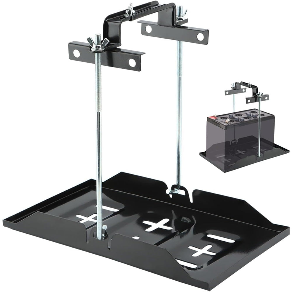 AQEENURA battery hold-down tray kit with bolt for secure universal mounting in vehicles.