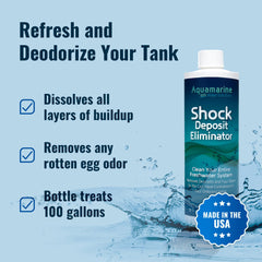 Aquamarine Shock system flush through pipes to refresh marine and RV water systems.