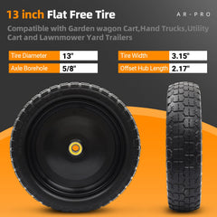 AR-PRO 13-inch flat-free tire and wheel side view showing durability