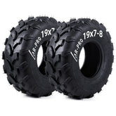 AR-PRO 19x7-8 tire with knobby tread improves traction on dirt and gravel