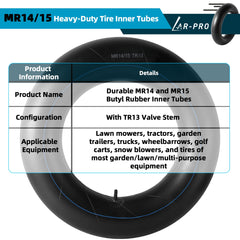 Heavy-duty butyl rubber inner tube provides puncture resistance for rugged garden surfaces