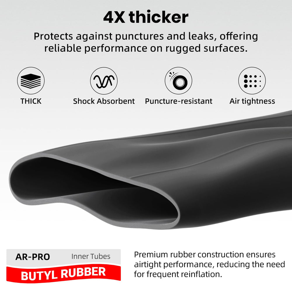 AR-PRO thick butyl rubber inner-tube construction delivers reliable puncture resistance.