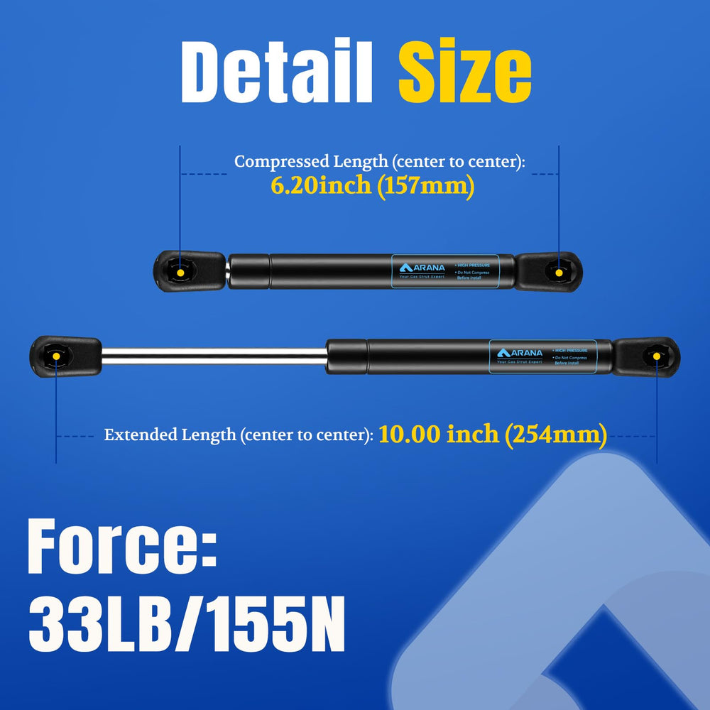 ARANA 10 inch gas struts on a truck toolbox lid providing reliable support during opening