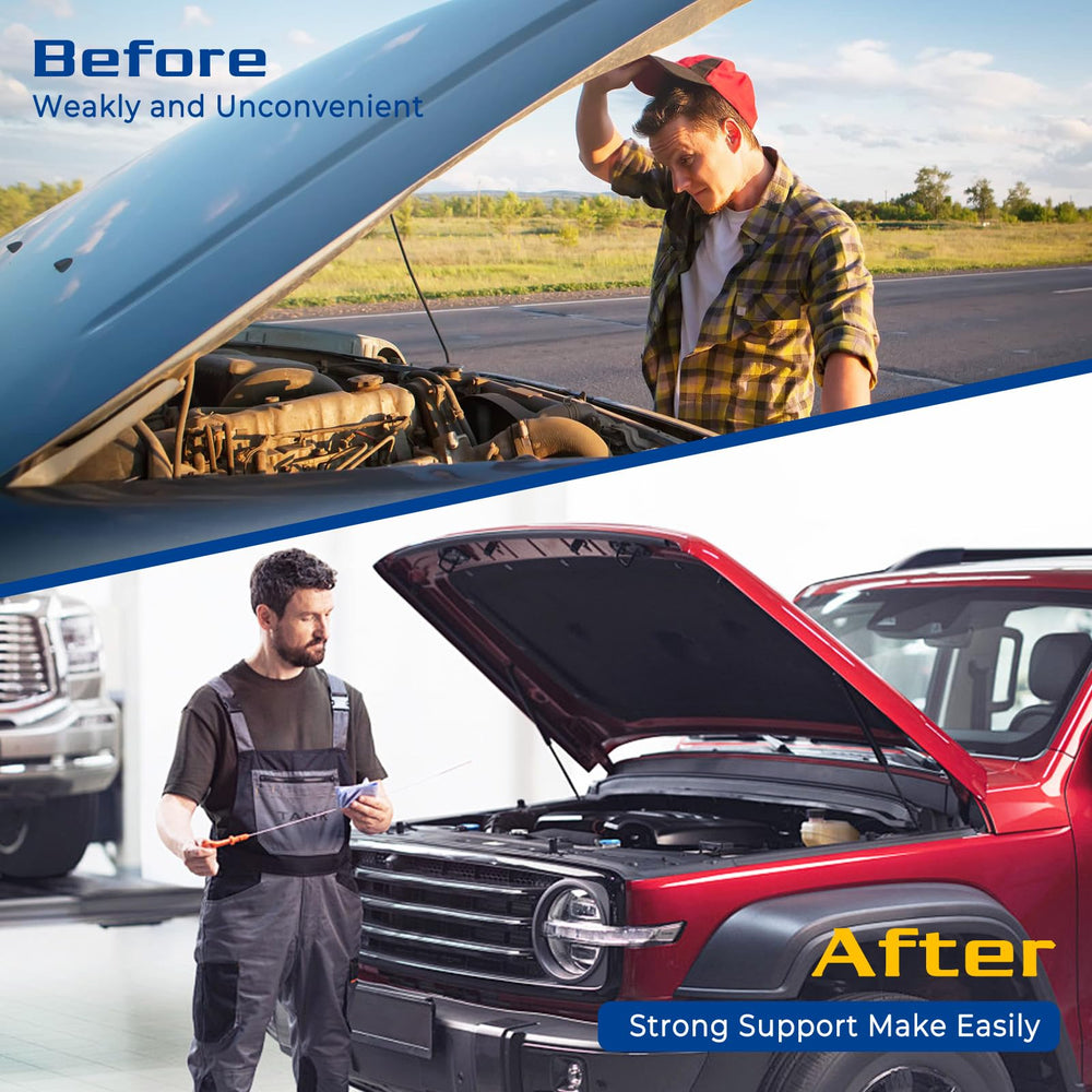ARANA 4346 hood struts installed on a Dodge Ram demonstrate hands-free operation.