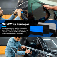 Arayker felt squeegee minimizes scratches while smoothing film.