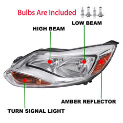 Chrome housing and clear lens headlights for Ford Focus improve visibility