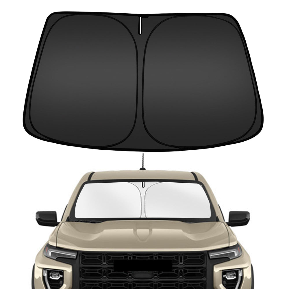 ARISMOTOR Canyon windshield sunshade folded for easy storage.