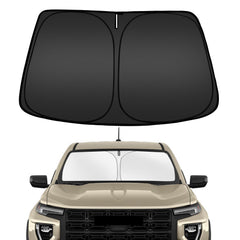 ARISMOTOR Canyon windshield sunshade folded for easy storage.