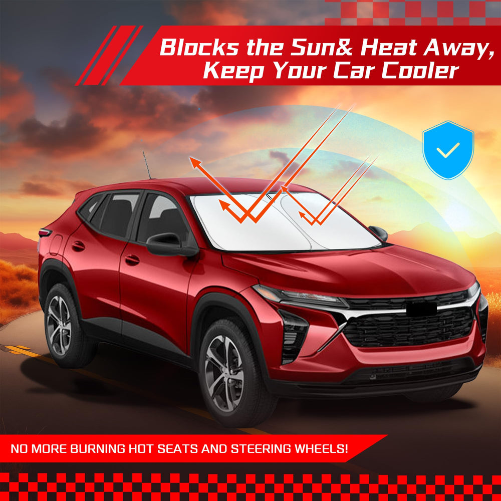 ARISMOTOR windshield shade protects interior from fading and cracking.
