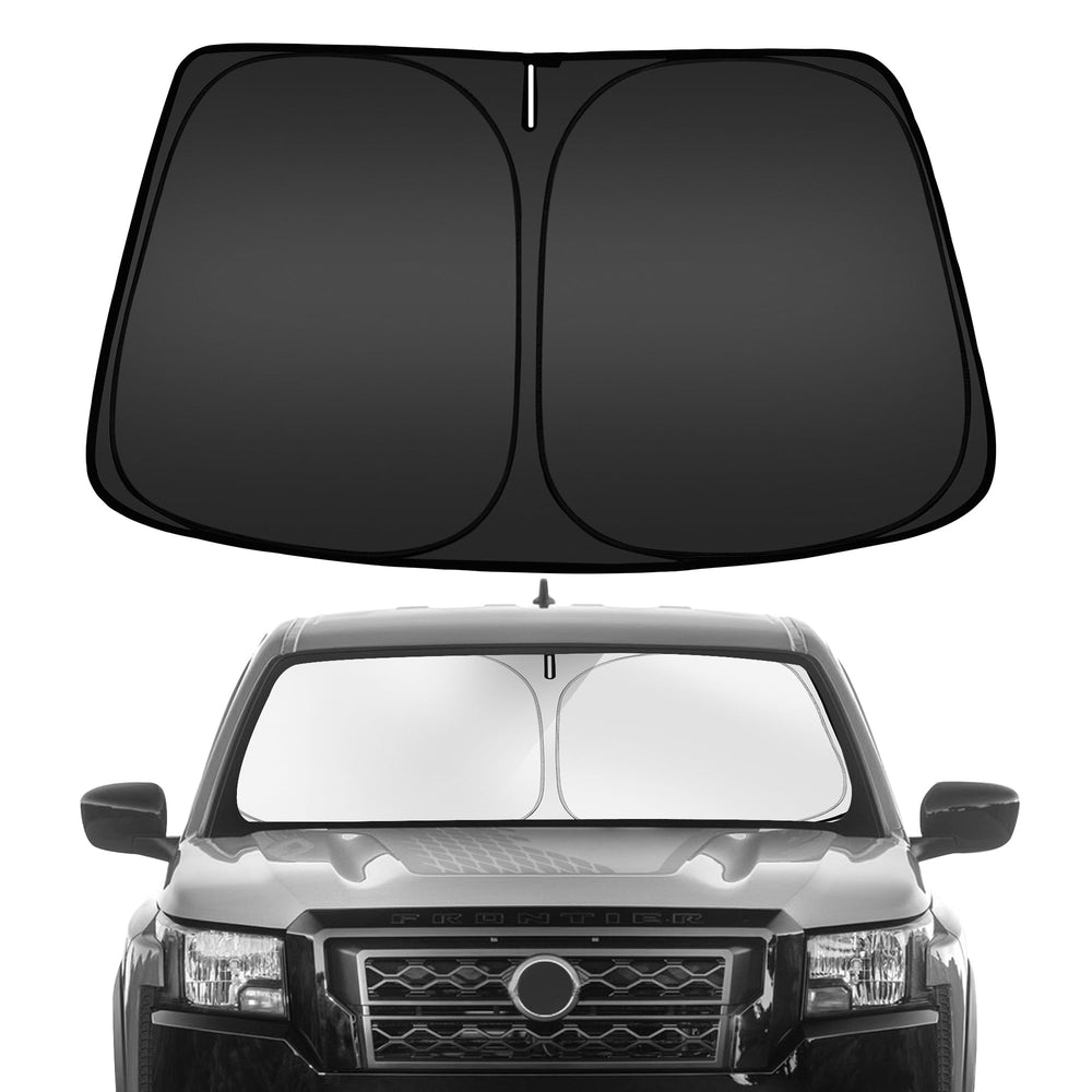 ARISMOTOR windshield shade for Nissan Frontier 2022–2026 provides full front-window coverage and glare reduction.