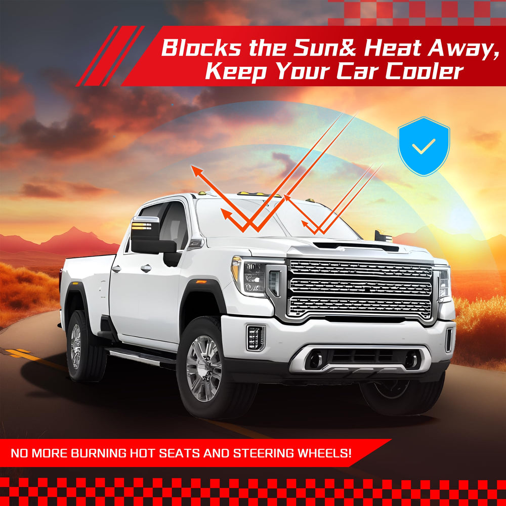 ARISMOTOR custom-fit seal shown on Silverado/Sierra windshield for precise protection.