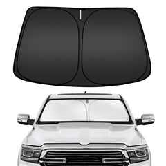 ARISMOTOR windshield sun shade folded compactly in a bag for easy transport.