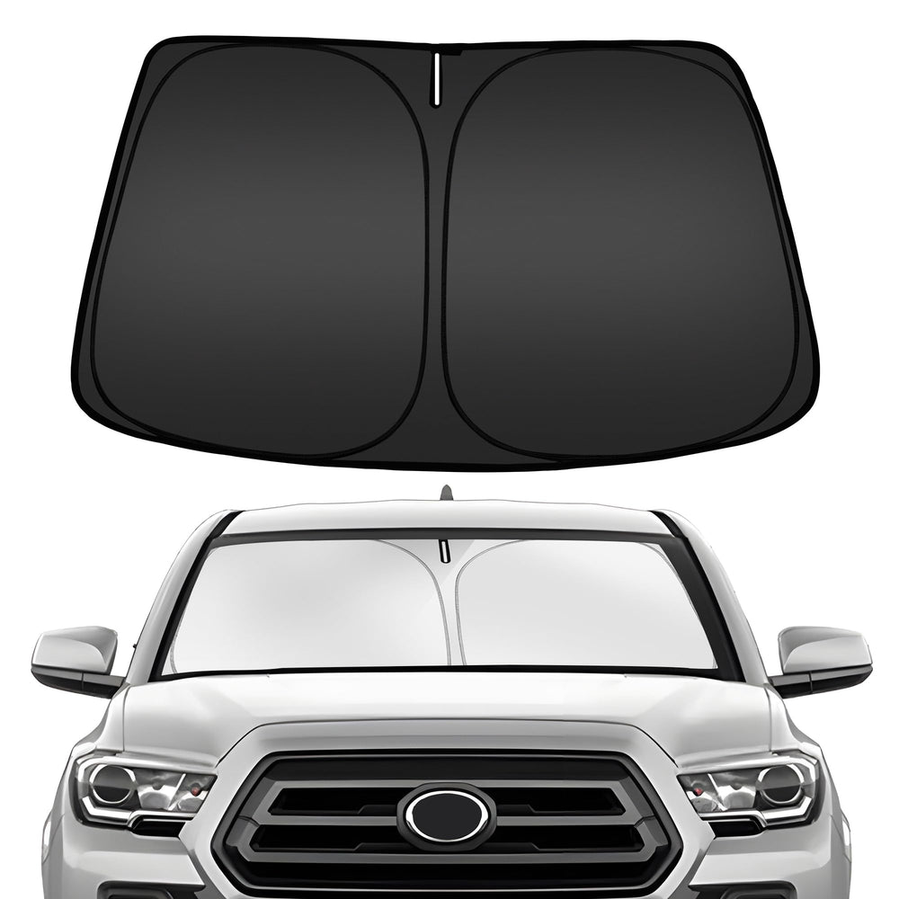 ARISMOTOR windshield sun shade on Tacoma front view protecting interior from sun and heat