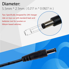 ARKABAKA 24V charger specs label highlights input and output details for reference