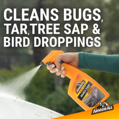 Armor All Extreme Bug & Tar Remover spray in action lifting bugs and tar.