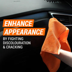 Protectant bottle placed on a car console protecting rubber seals and trims.
