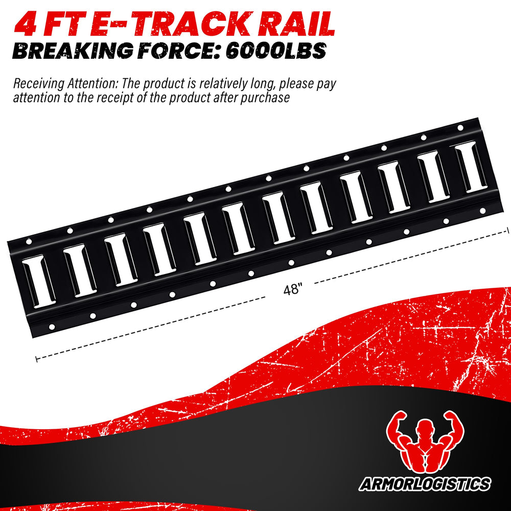 ARMORLOGISTICS e-track rail shown with ratchet straps securing a trailer load.